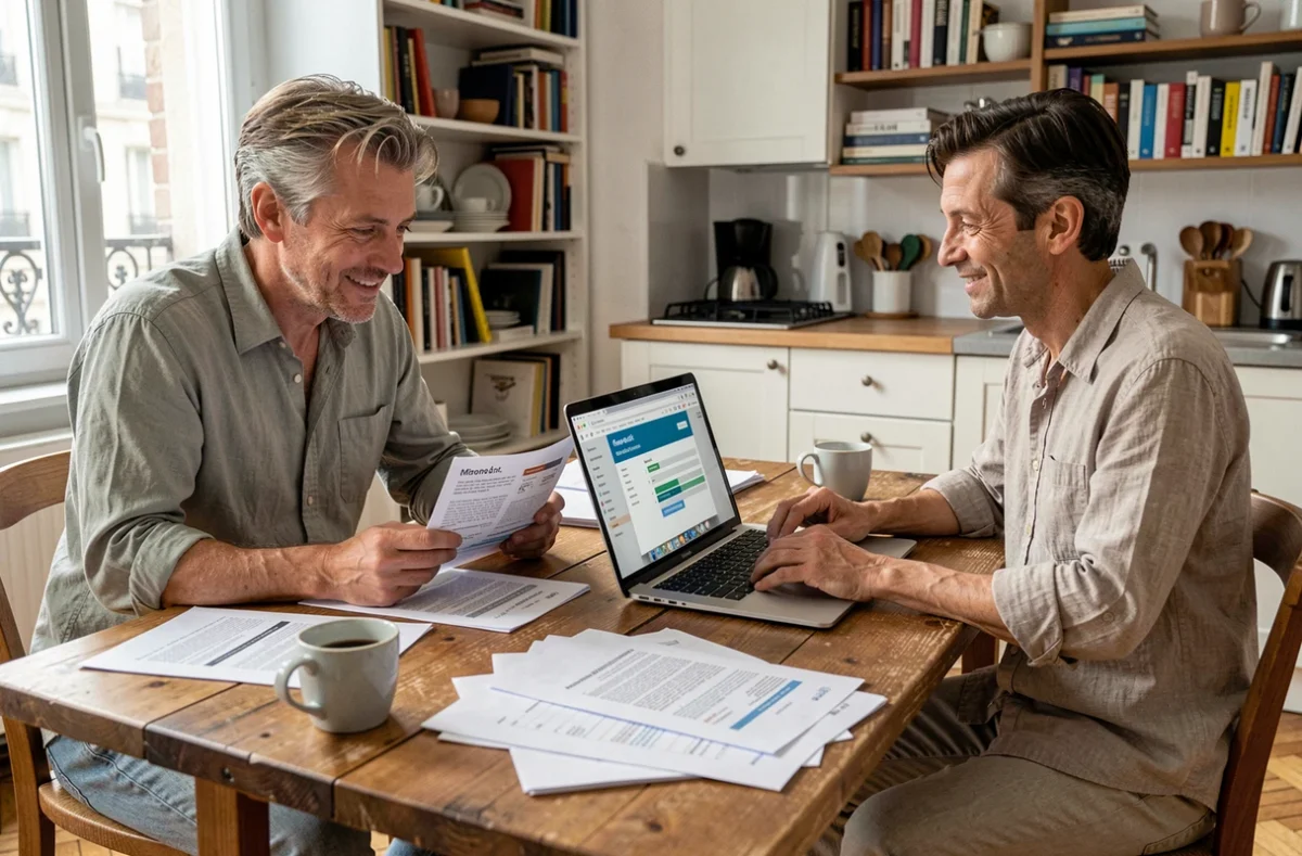 Couple français comparant des offres de crédit immobilier à domicile