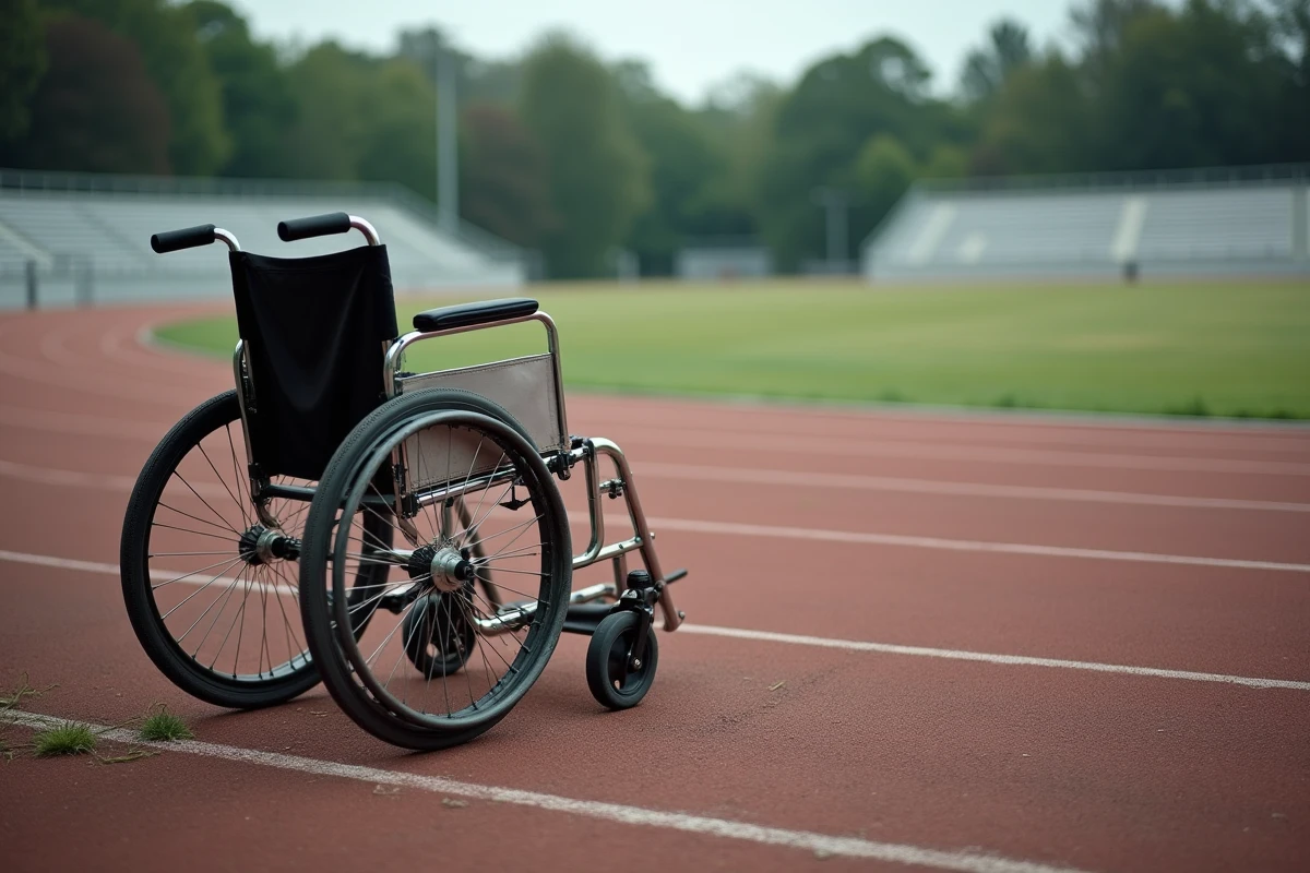 Fauteuil roulant abandonné sur la piste d