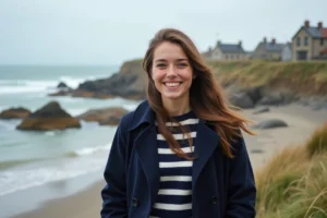 Jeune femme bretonne souriante sur la plage