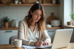 Femme en gestion financière à la maison