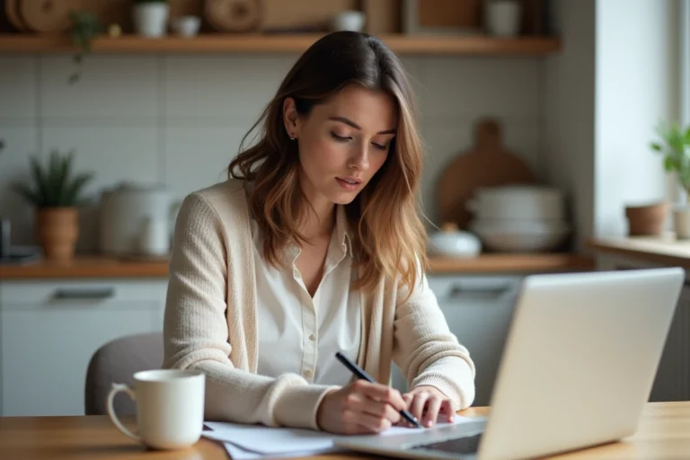 Femme en gestion financière à la maison