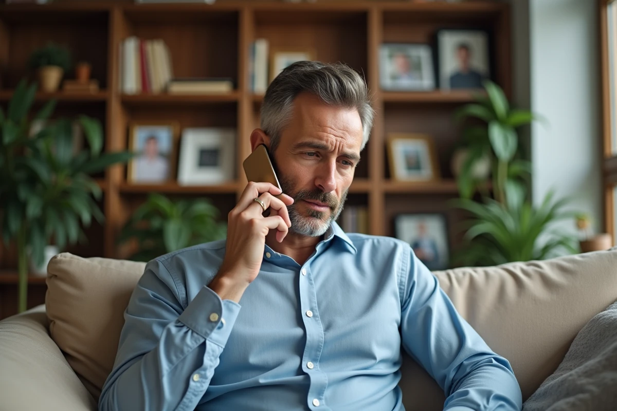 Homme en discussion relaxe avec smartphone