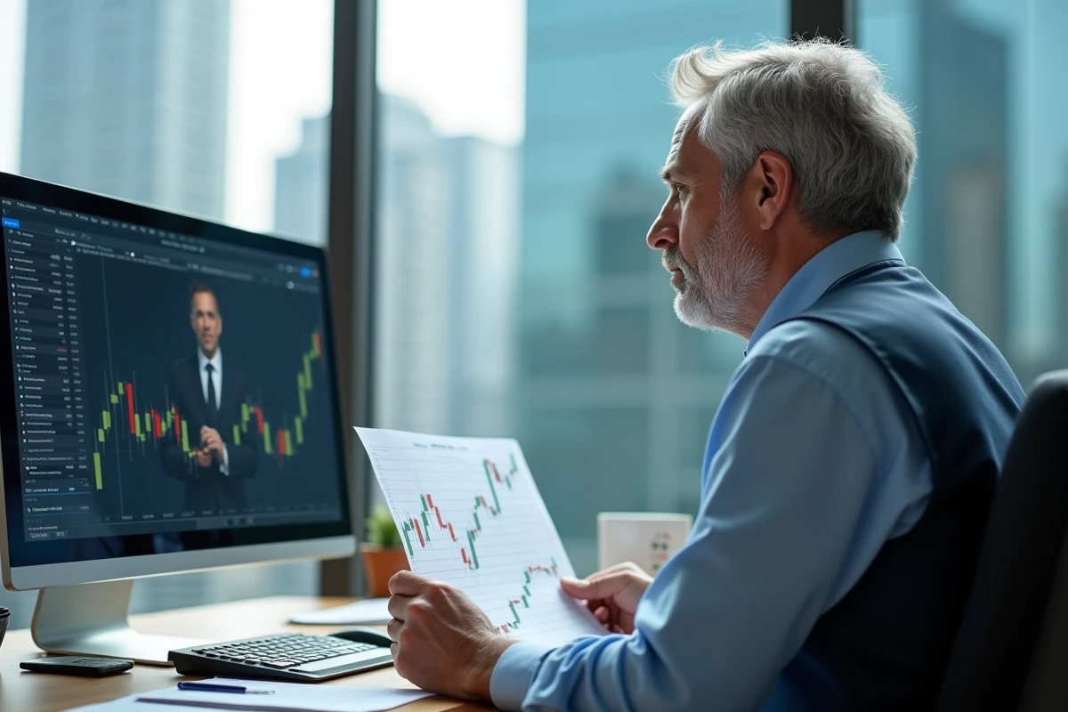 Homme d affaires analysant graphiques financiers en ligne