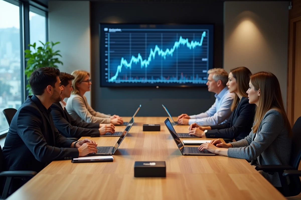 Groupe de dirigeants en réunion discussion autour d